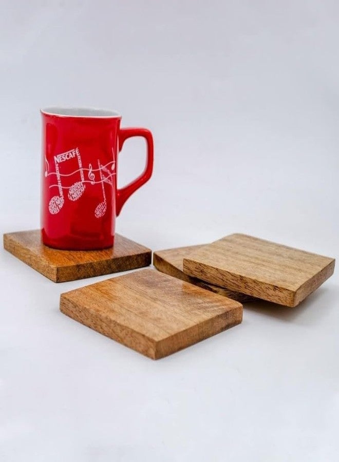 IThree Rajasthani Sheesham Wood Handcrafted Tea Coaster Set of 4 for Home Wooden Square Coaster (Brown) - Image 1